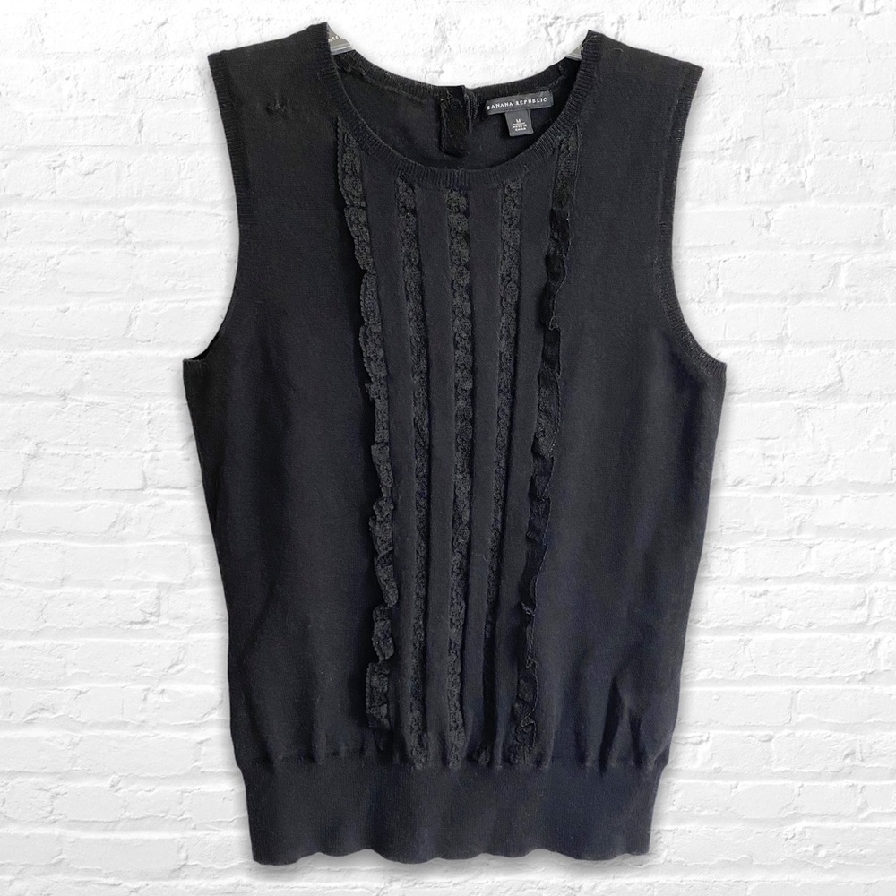 Banana Republic Black Ruffle Lace Sleeveless Blouse Top M